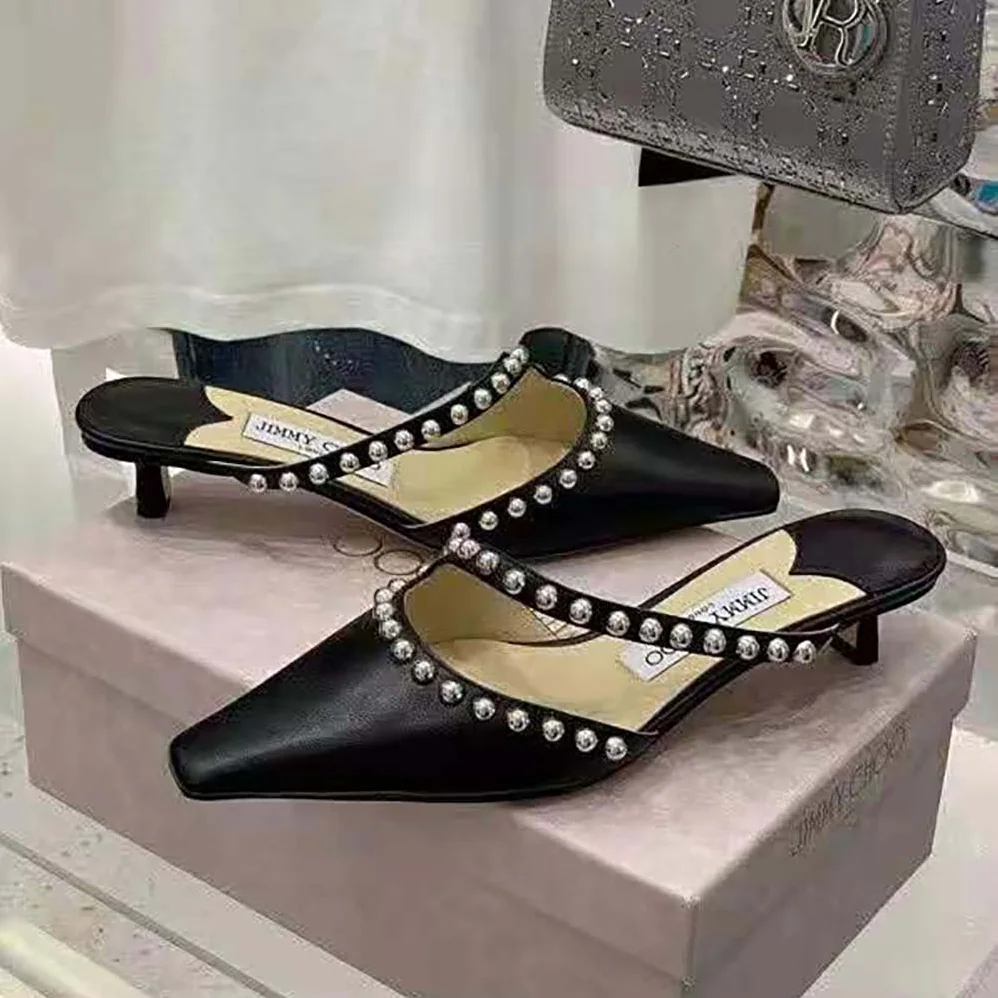 Jimmy Choo ROS 35 Black Nappa Leather Mules with Silver Dome Studs for Women Jimmy Choo ROS 35 Black Nappa Leather Mules with Silver Dome Studs for Women