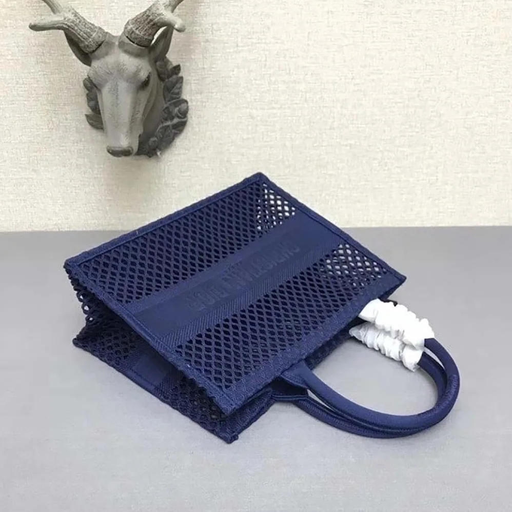 Dior Small Dior Book Tote Blue Mesh Embroidery for Women