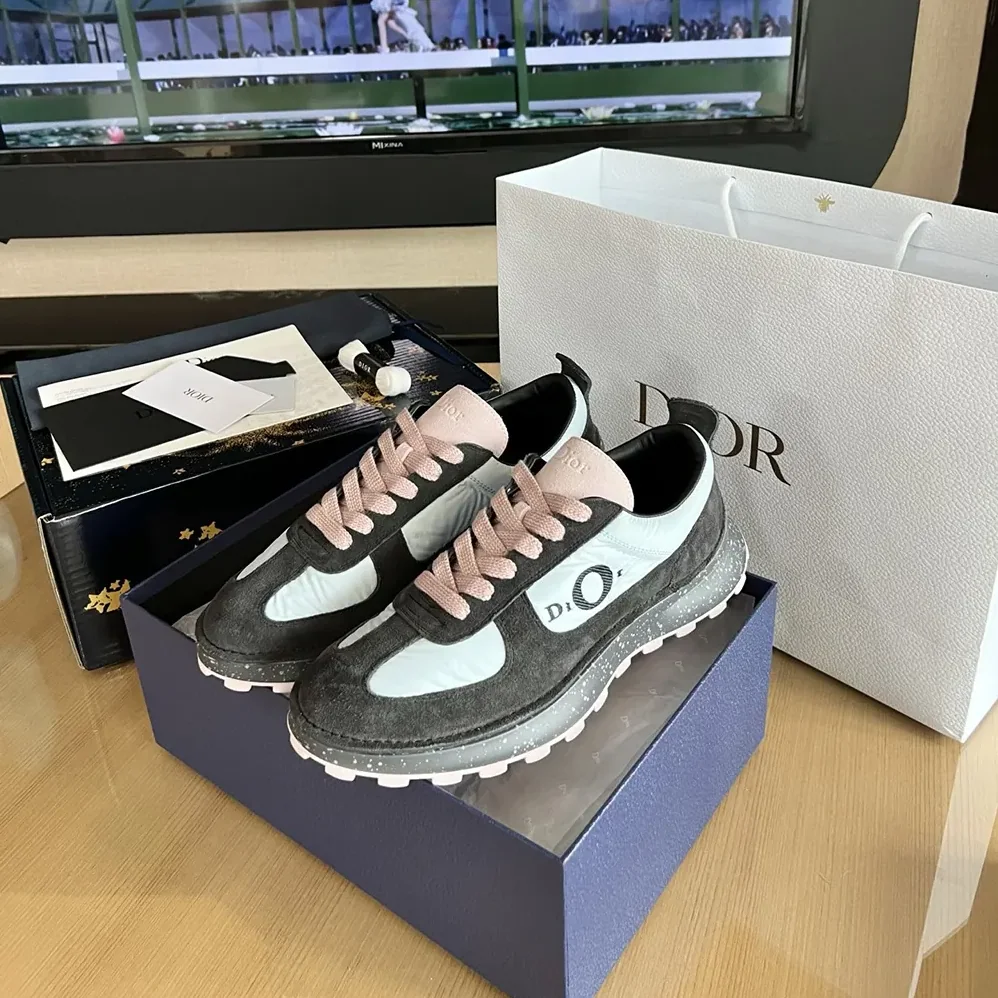 Dior Squash Sneaker Gray and Pink Suede Calfskin with Light Blue Technical Fabric for Unisex Dior Squash Sneaker Gray and Pink Suede Calfskin with Light Blue Technical Fabric for Unisex