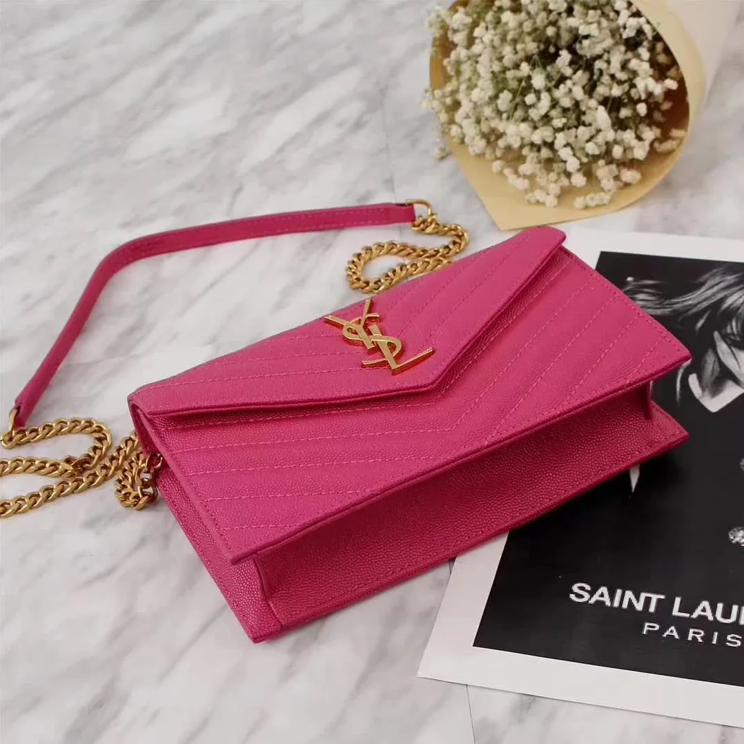 Saint Laurent YSL Medium Monogram Envelope Chain Wallet Gold Hardware in Rose Saint Laurent YSL Medium Monogram Envelope Chain Wallet Gold Hardware in Rose