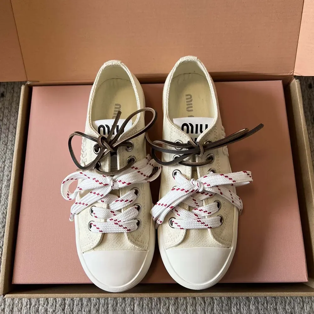 Miu Miu Washed Denim Sneakers for Women in White