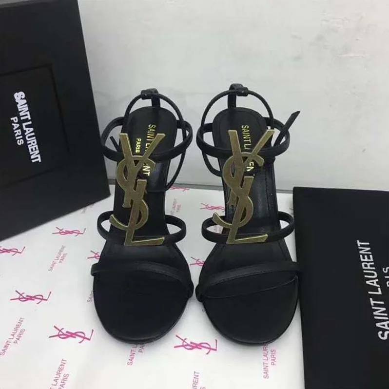 Saint Laurent YSL Cassandra Sandal Gold Logo Smooth 11cm Heel for Women Saint Laurent YSL Cassandra Sandal Gold Logo Smooth 11cm Heel for Women