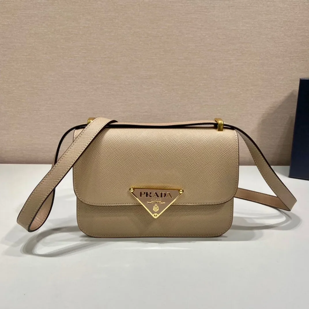 Prada Embleme Shoulder Bag / Beige Saffiano Gold Hardware 1BD320_2A4A_F0036_V_UTO Prada Embleme Shoulder Bag / Beige Saffiano Gold Hardware 1BD320_2A4A_F0036_V_UTO