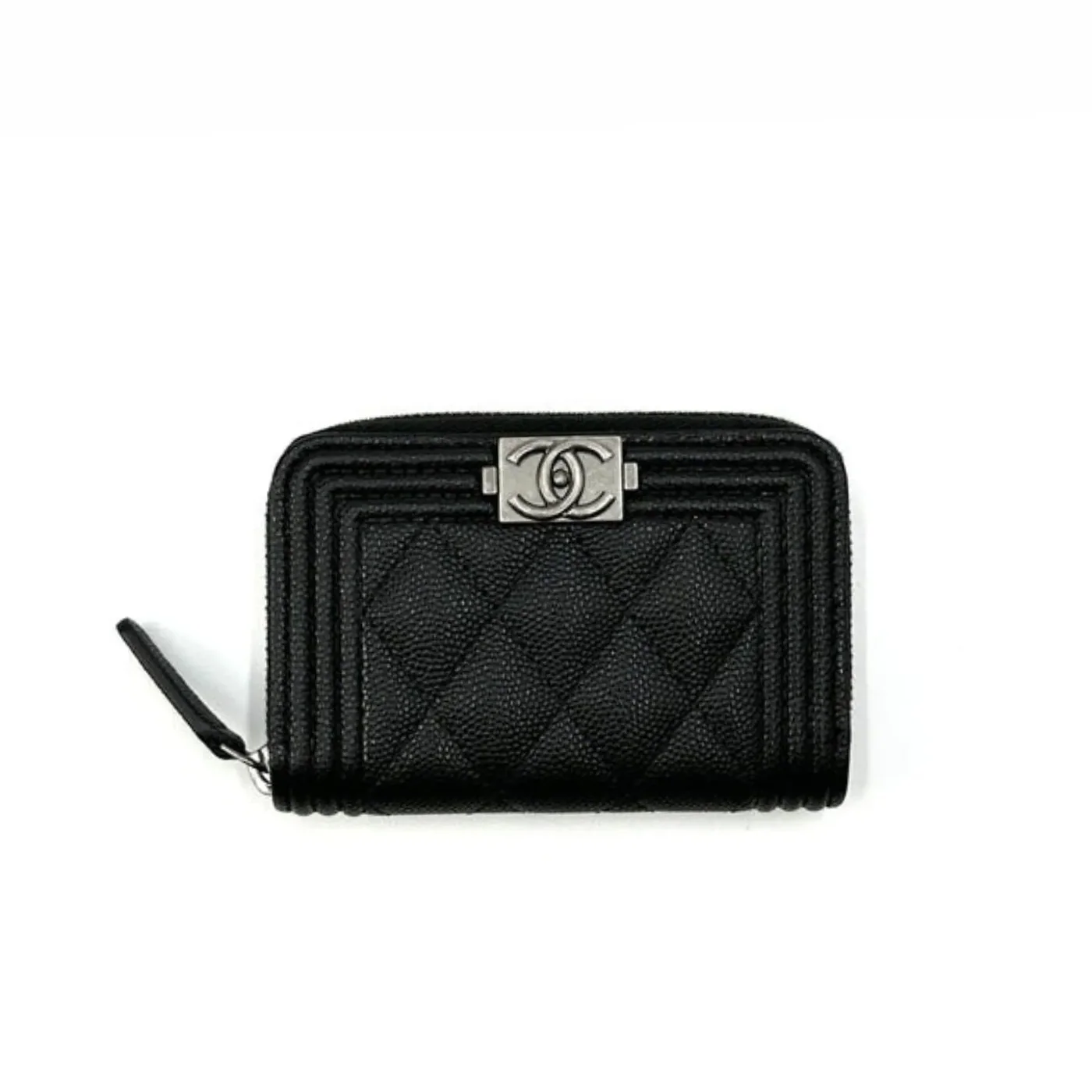 Chanel CO-CO Boy Flap Card Holder Black Silver Hardware / Chanel CO-CO Boy Flap Card Holder Black Silver Hardware /