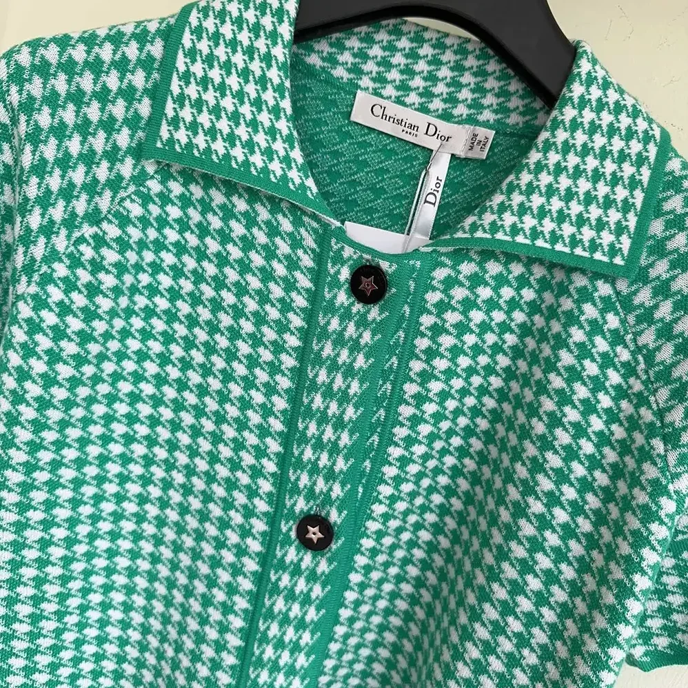 Dior Dioriviera Jacket White and Aquamarina Houndstooth Technical Knit for Women