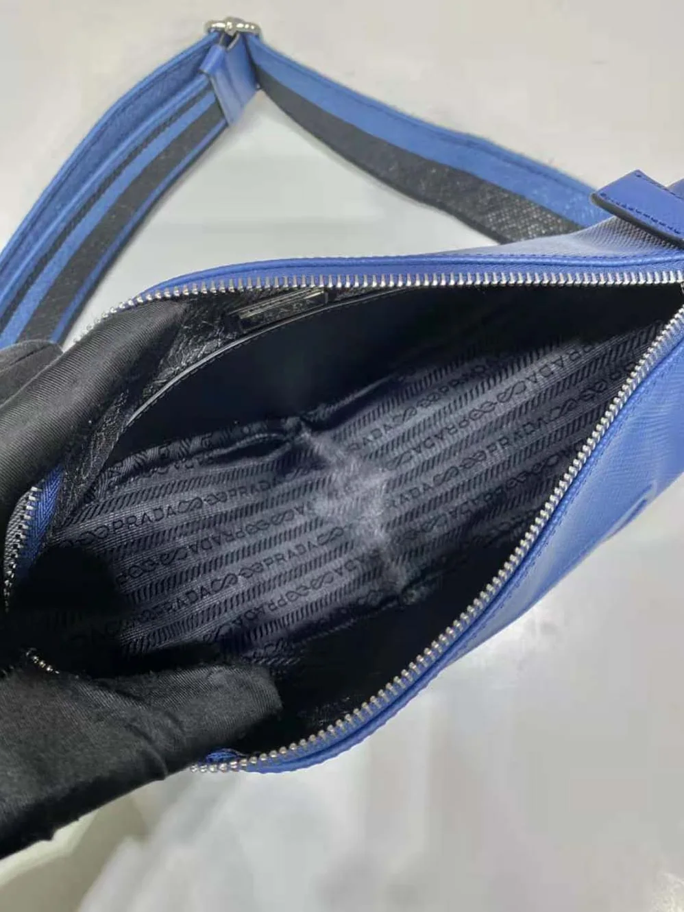 Prada Saffiano Prada Triangle Bag for Women in Navy Prada Saffiano Prada Triangle Bag for Women in Navy