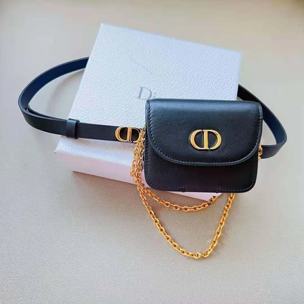 Dior 30 Montaigne Removable Pouch Belt Black Smooth Calfskin 20 MM for Women