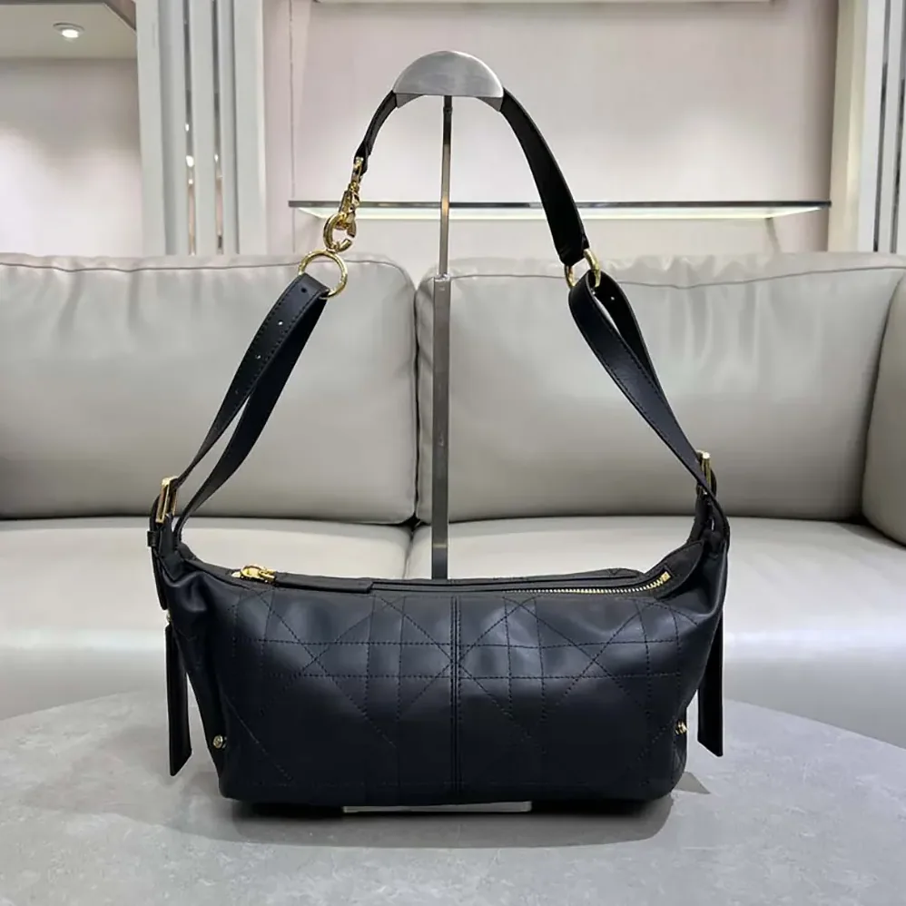 Dior Small D-Journey Bag in Crinkled Calfskin Black Flat Macrocannage for Women