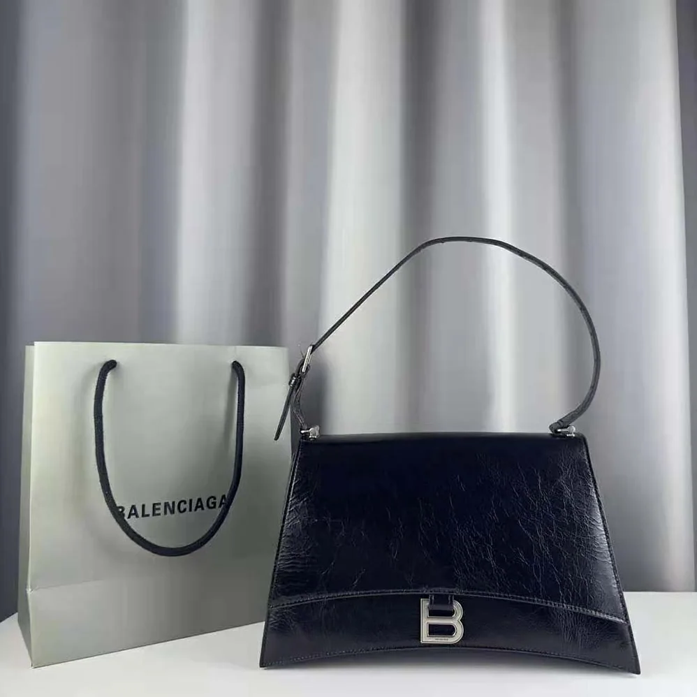 Balenciaga Crush Medium Sling Bag in Black Paper Calfskin for Women