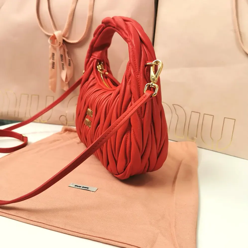 Miu Miu Wander Matelassé Nappa Leather Hobo Bag for Women in Red