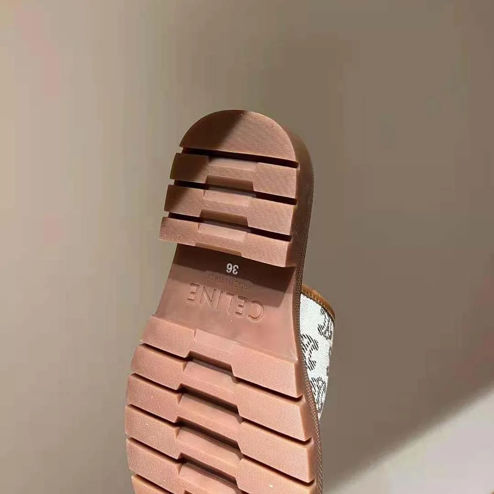 Celine Clea Triomphe Slide in Triomphe Stamped Canvas & Calfskin for Women