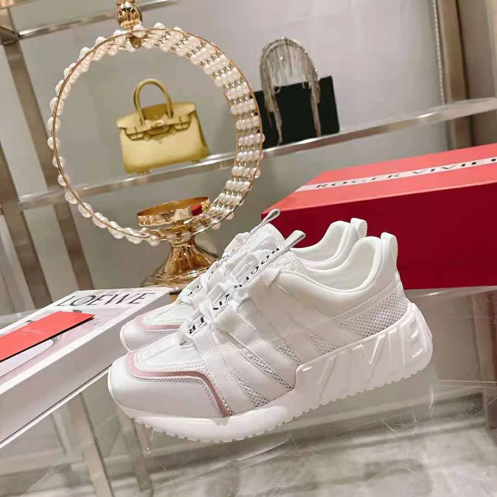 Roger Vivier Viv Go Lace Up Sneakers in Technical Fabrics for Women in White Roger Vivier Viv Go Lace Up Sneakers in Technical Fabrics for Women in White
