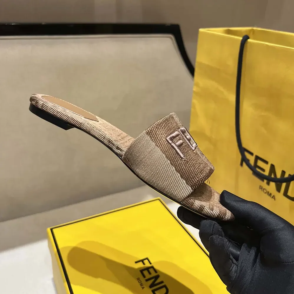 Fendi Sunshine Dove Gray Denim for Women in effect Jacquard Slides