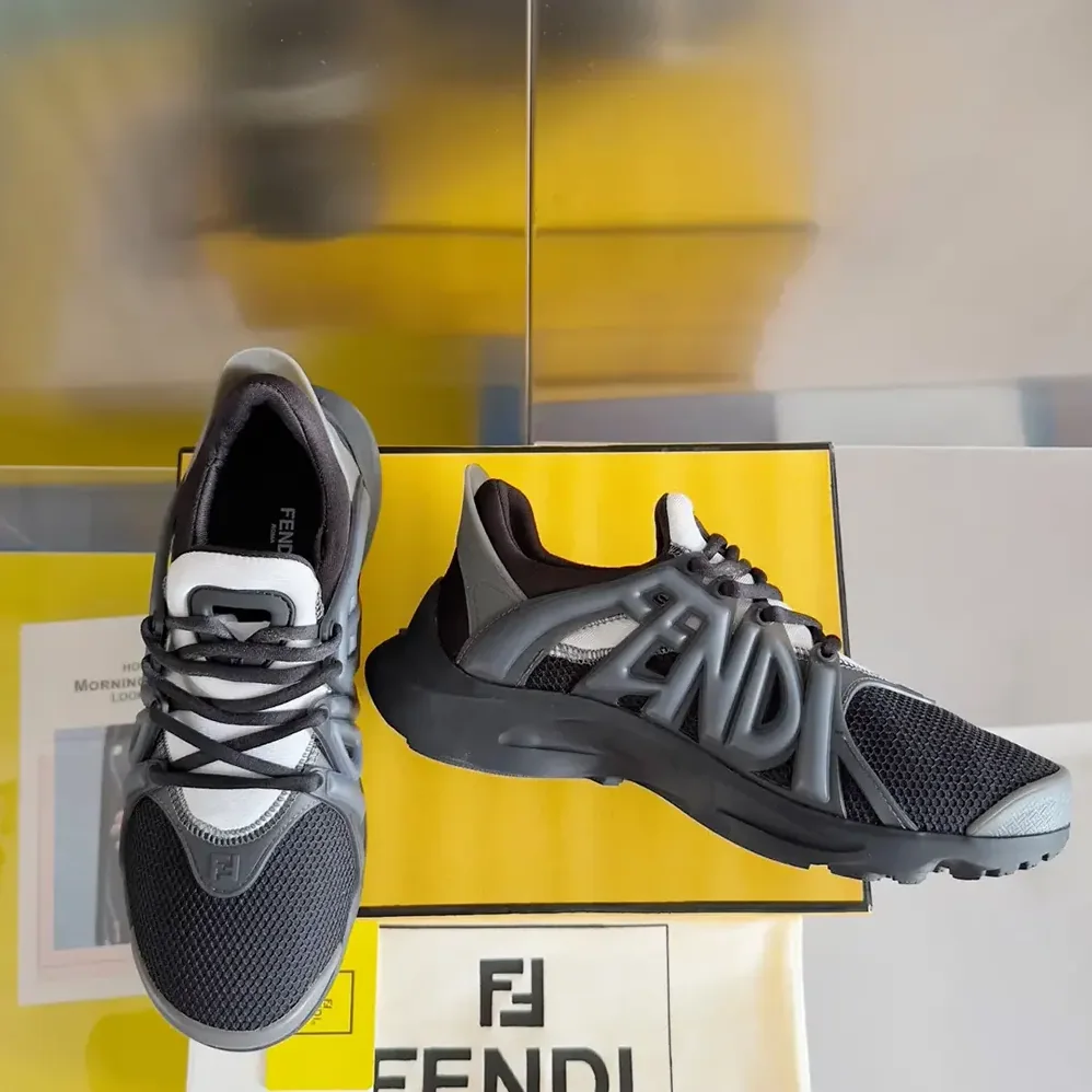 Fendi Tag Sneakers Black Technical Mesh Running Sneakers for Men Fendi Tag Sneakers Black Technical Mesh Running Sneakers for Men