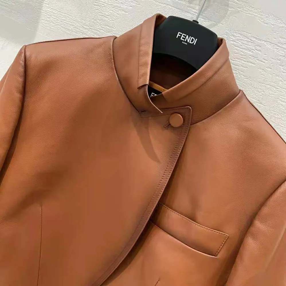 Fendi Shaded for Women in Effect Tan Leather Jacket Fendi Shaded for Women in Effect Tan Leather Jacket