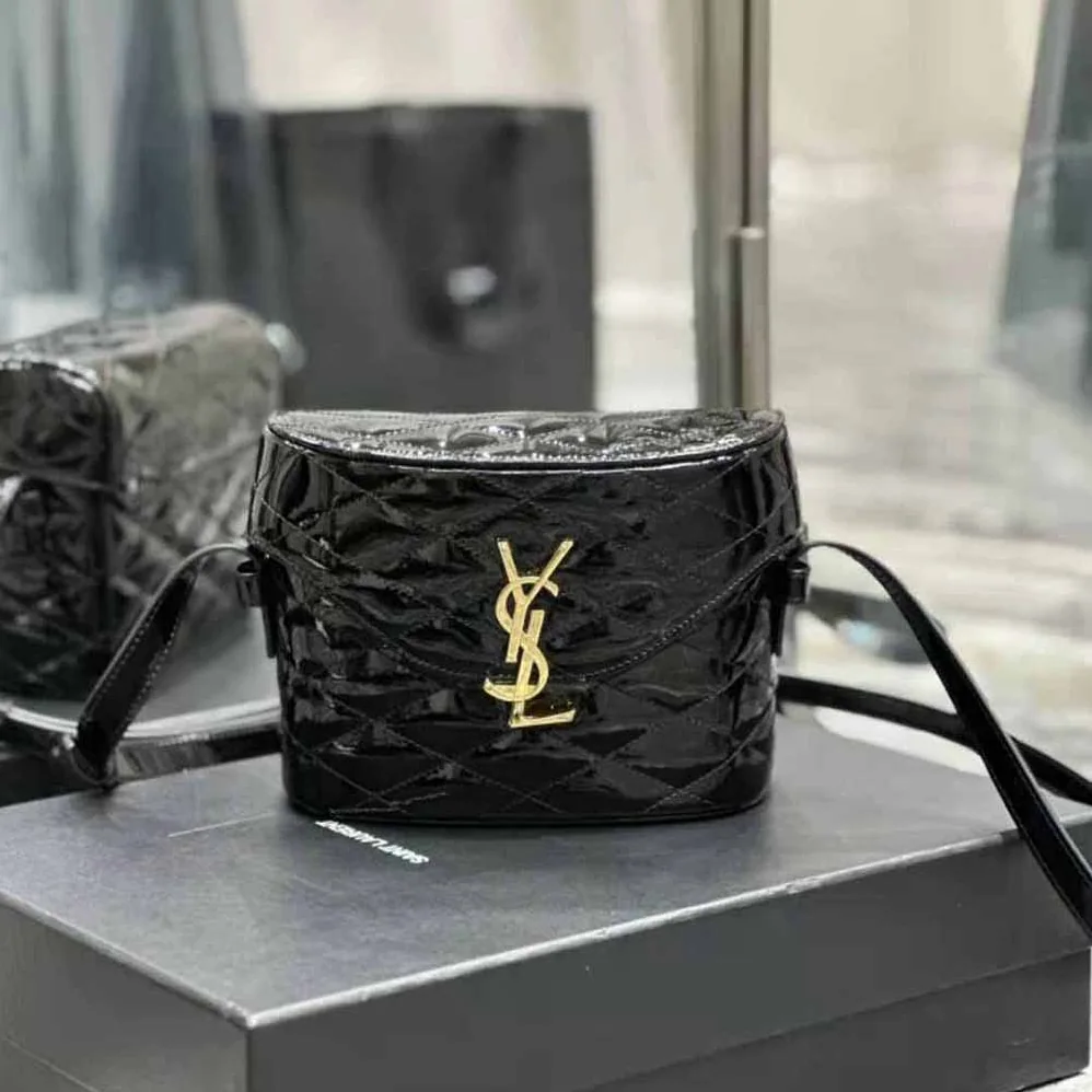 Saint Laurent YSL June Box Bag in Quilted Patent Leather for Women