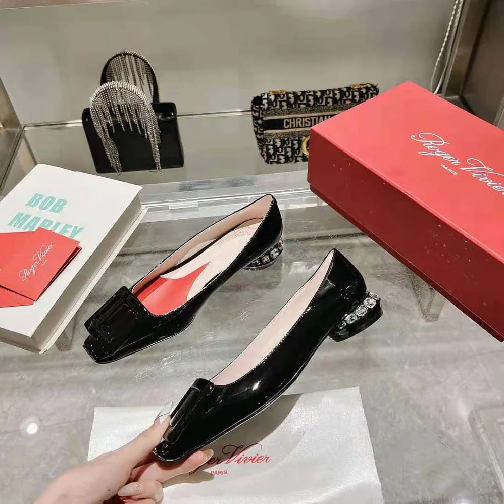 Roger Vivier Strass Heel Covered Buckle Ballerinas in Nappa Leather for Women in Black Roger Vivier Strass Heel Covered Buckle Ballerinas in Nappa Leather for Women in Black