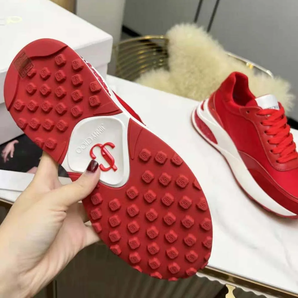 Jimmy Choo Memphis Lace UP/F Red Neoprene and Leather Low Top Trainers for Women Jimmy Choo Memphis Lace UP/F Red Neoprene and Leather Low Top Trainers for Women