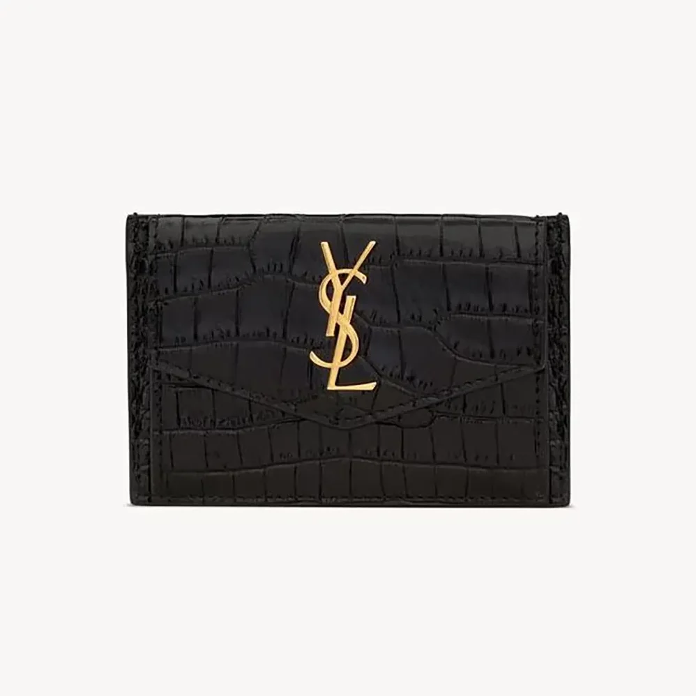 Saint Laurent YSL Uptown Flap Card Case in Crocodile for Women in Embossed Shiny Leather Saint Laurent YSL Uptown Flap Card Case in Crocodile for Women in Embossed Shiny Leather