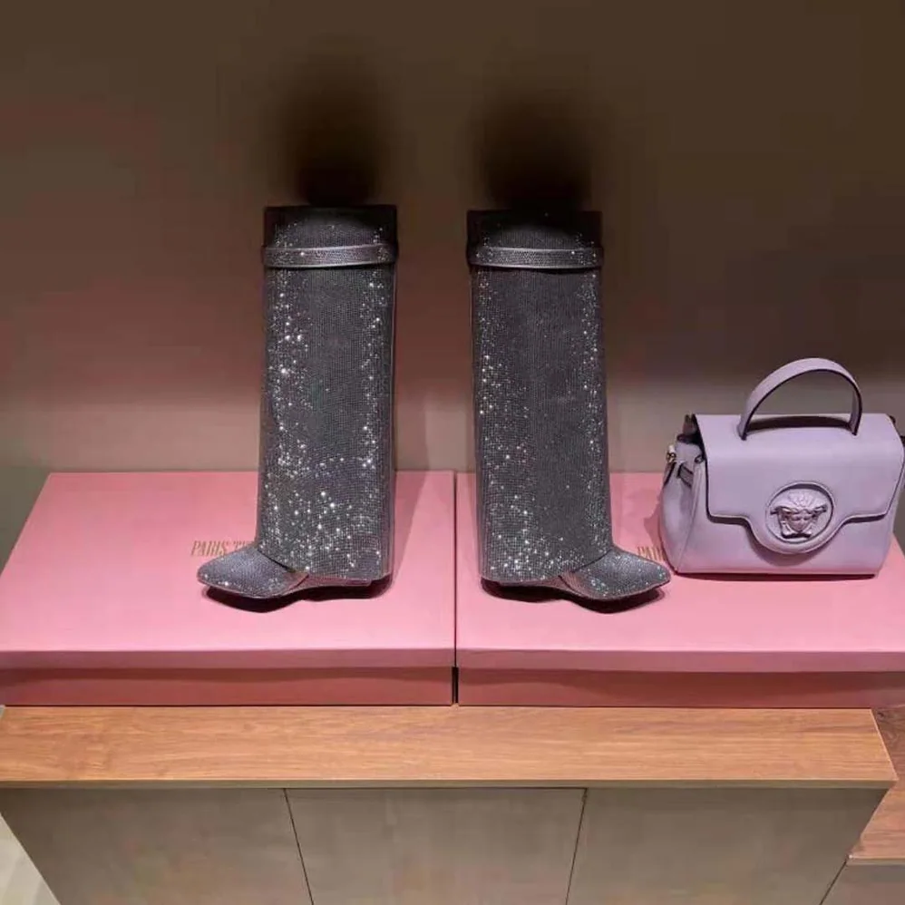 Givenchy Shark Lock Boots in Satin with Strass for Women in Silver Givenchy Shark Lock Boots in Satin with Strass for Women in Silver