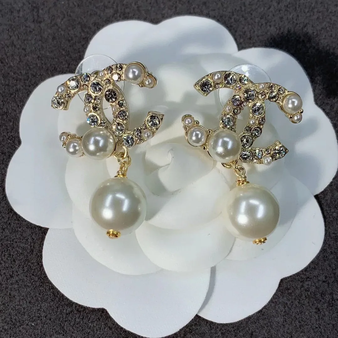 Chanel Pearl C Double Earrings Gold Chanel Pearl C Double Earrings Gold