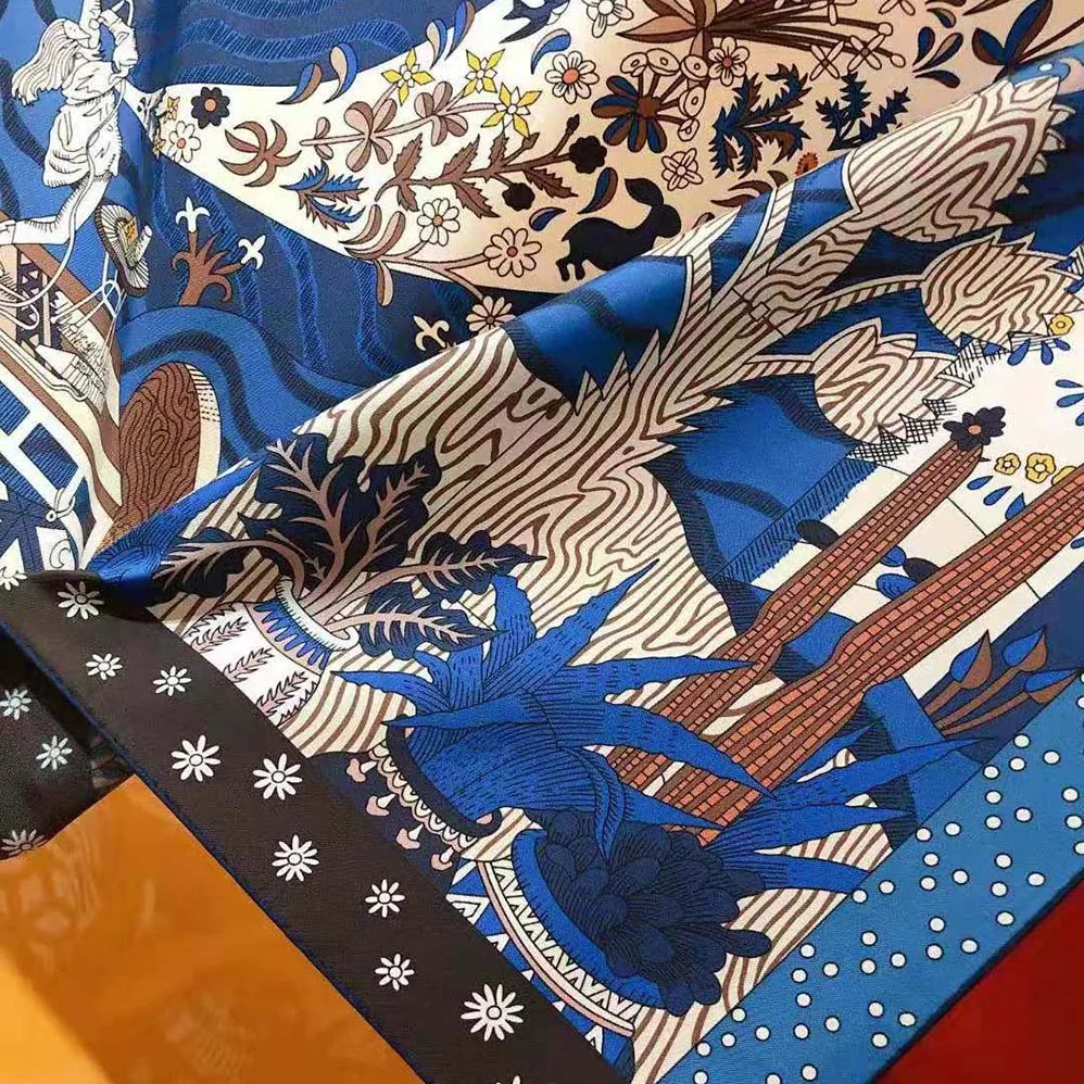 Hermes Le Premier Chant Scarf 90 in Silk Twill with Hand-Rolled Edges for Women in Blue Hermes Le Premier Chant Scarf 90 in Silk Twill with Hand-Rolled Edges for Women in Blue