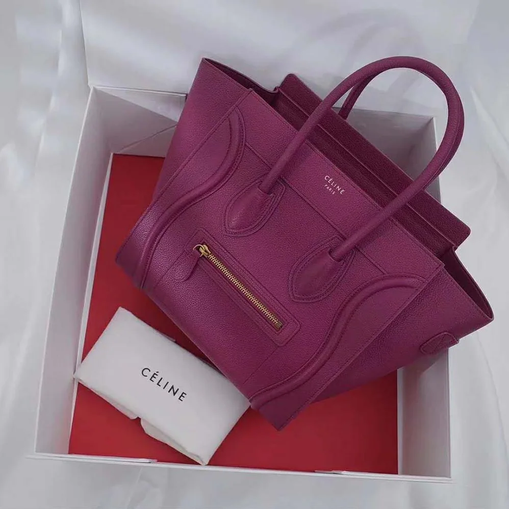 Celine Micro Luggage Handbag in Drummed Calfskin for Women in Maroon