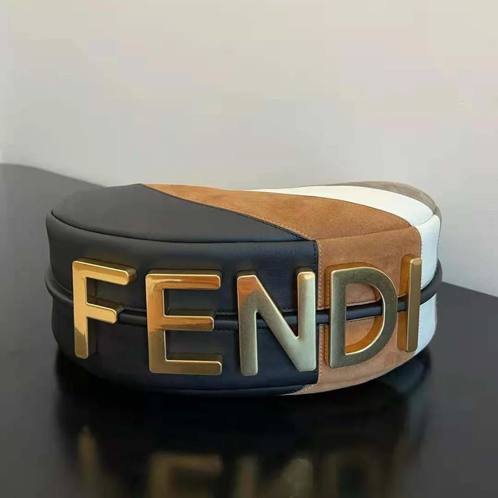 Fendi Fendigraphy Small Leather Bag with Beige and Brown Inlay for Women Fendi Fendigraphy Small Leather Bag with Beige and Brown Inlay for Women