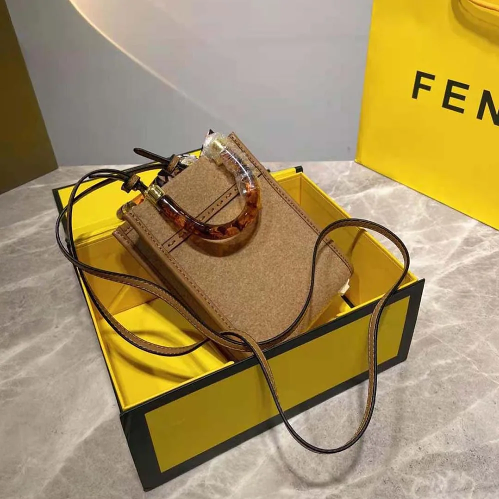 Fendi Mini Sunshine Shopper Brown Flannel Mini for Women in Bag