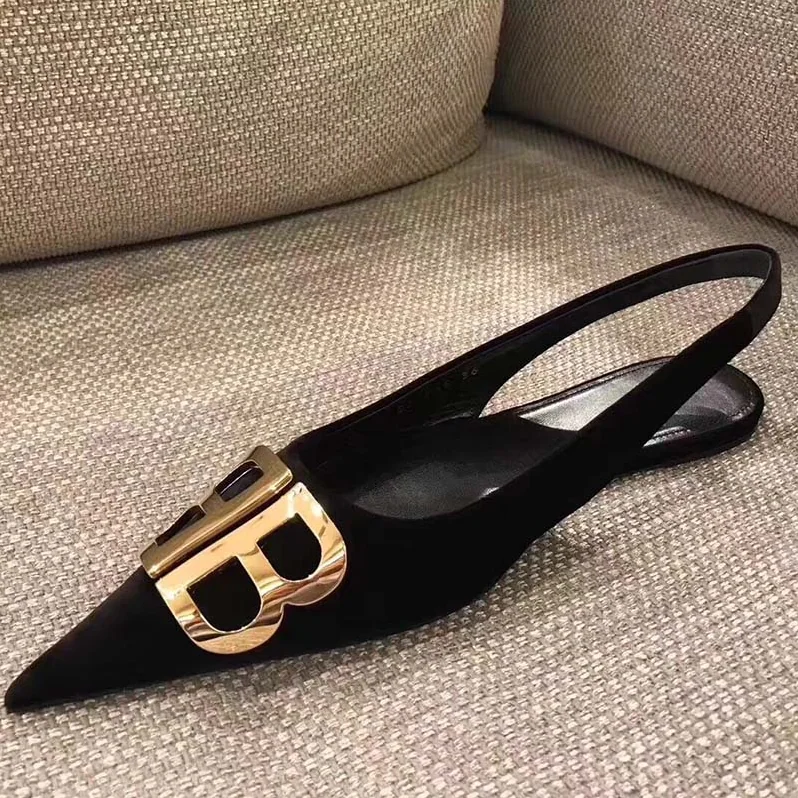 Balenciaga Shoes BB Slingback Velvet 5mm Heel for Women in Black Balenciaga Shoes BB Slingback Velvet 5mm Heel for Women in Black