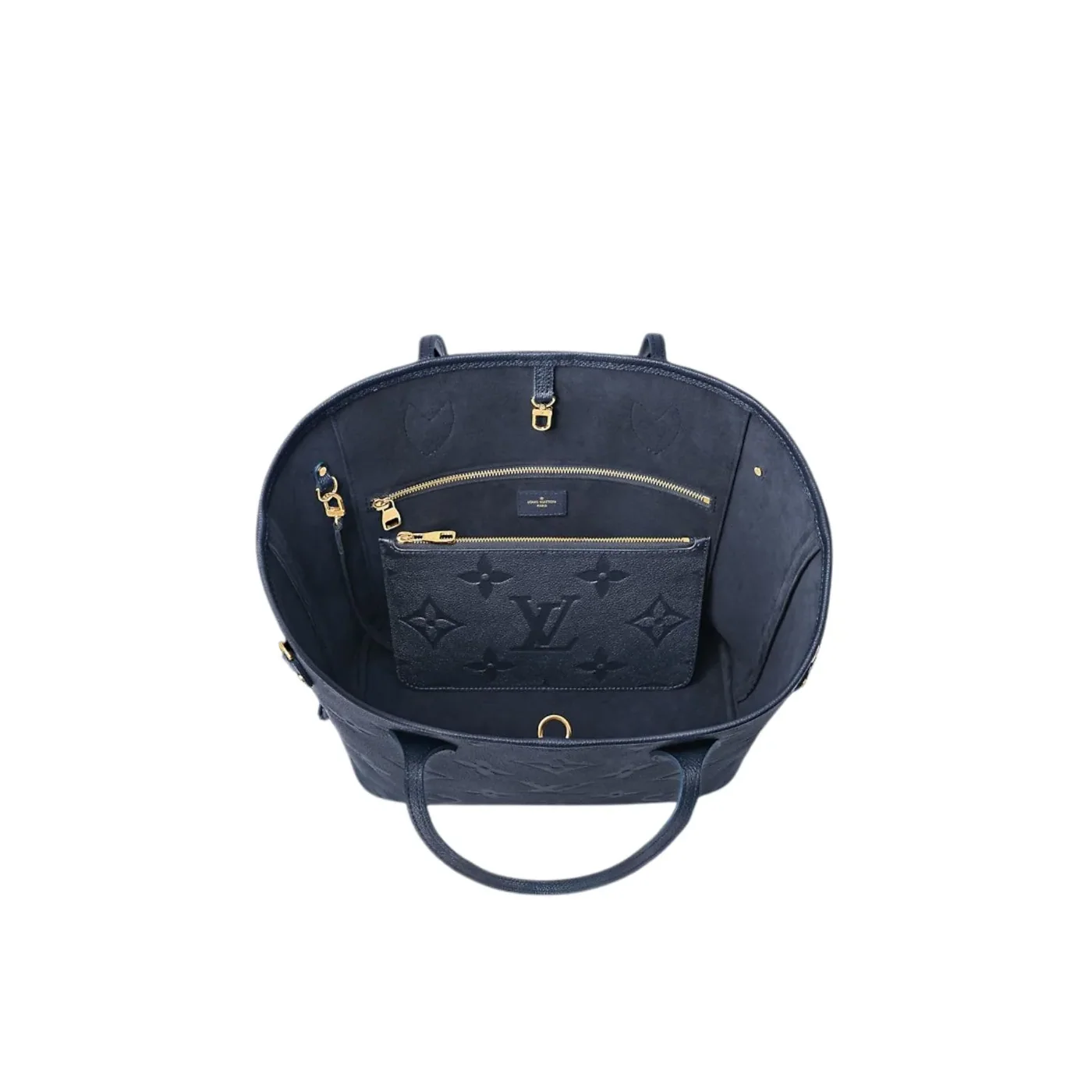Louis Vuitton Neverfull MM Tote Bag / Navy Blue Monogram Empreinte Gold Hardware Louis Vuitton Neverfull MM Tote Bag / Navy Blue Monogram Empreinte Gold Hardware