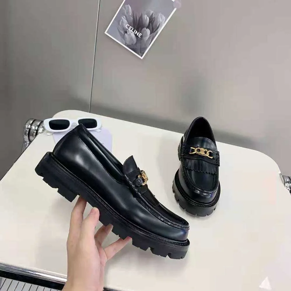Celine Margaret Loafer with Triomphe Chain in Polished Bull for Women in Black Celine Margaret Loafer with Triomphe Chain in Polished Bull for Women in Black