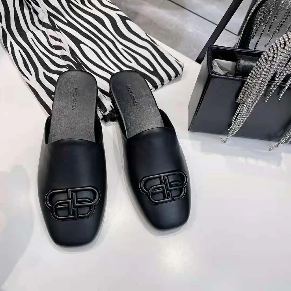 Balenciaga Cosy BB Slide in Black Smooth Calfskin Matte BB Hardware for Women