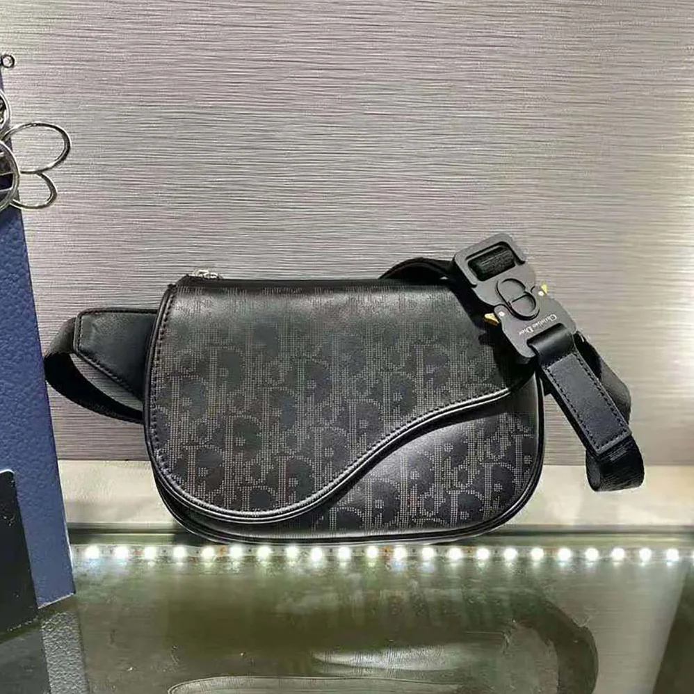 Dior World Tour Saddle Belt Bag Dior Oblique Galaxy Leather for Men in Black