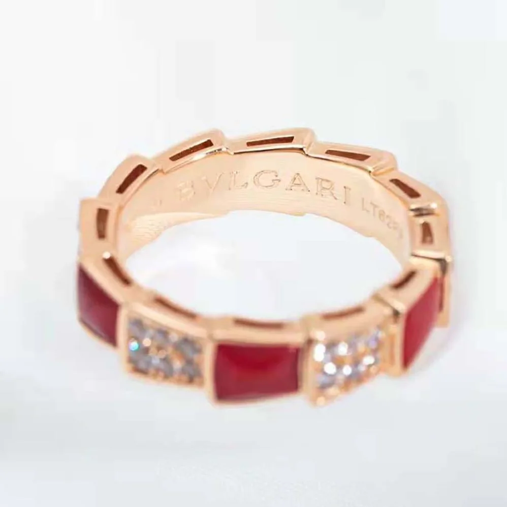 Bvlgari Serpenti Viper Band Ring in 18 KT Rose Gold for Women in Red Bvlgari Serpenti Viper Band Ring in 18 KT Rose Gold for Women in Red