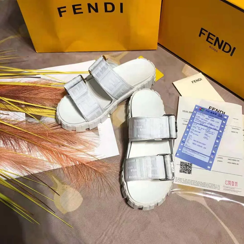 Fendi Sandals White Fabric Sandals for Women Fendi Sandals White Fabric Sandals for Women
