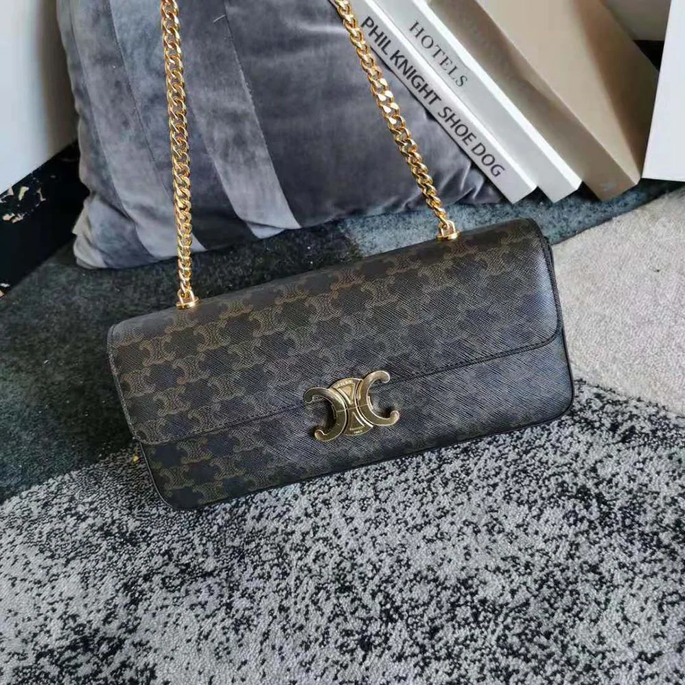 Celine Chain Bag Triomphe in Triomphe Canvas for Women in Tan