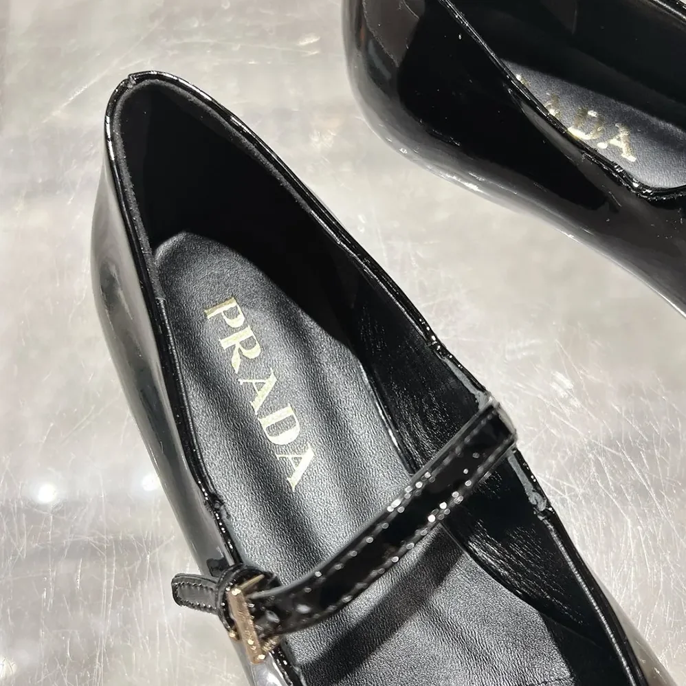 Prada Brushed leather Mary Jane ballerinas for Women in Black