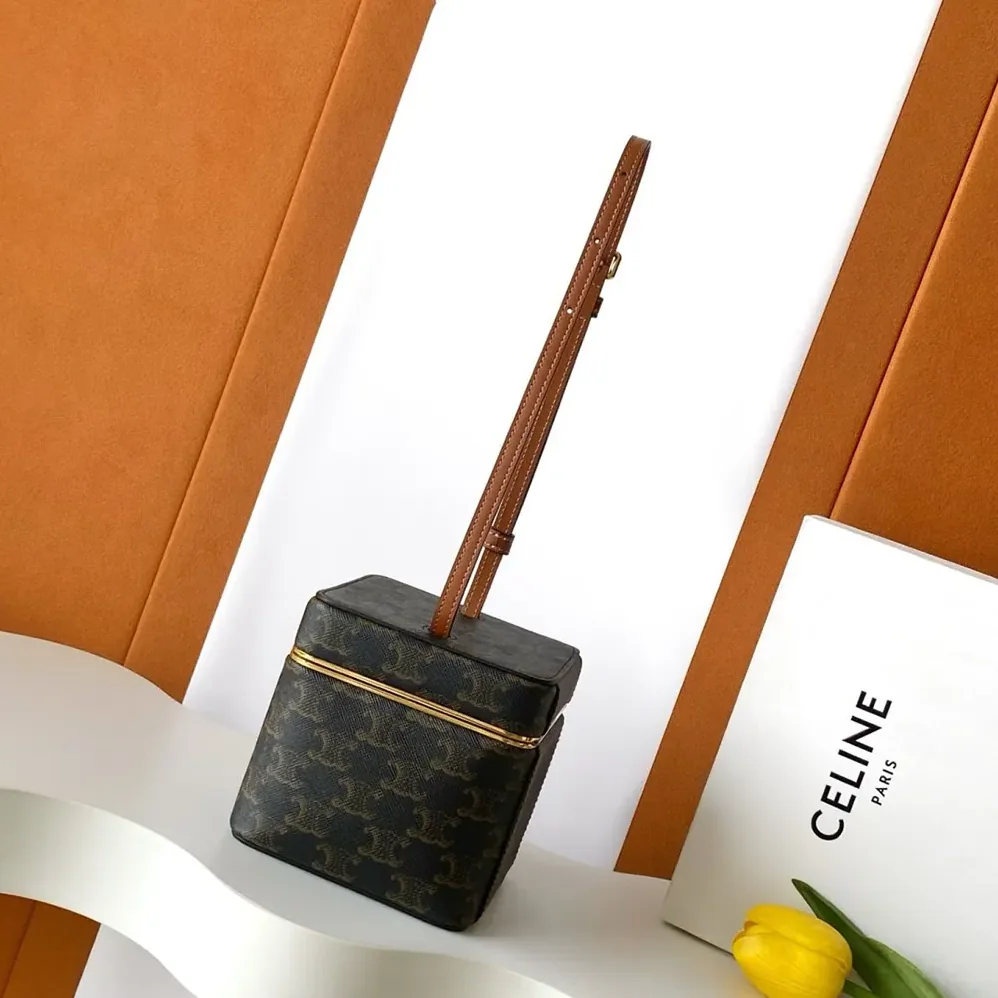 Celine Small Triomphe Frame In Triomphe Canvas And Natural Calfskin for Women