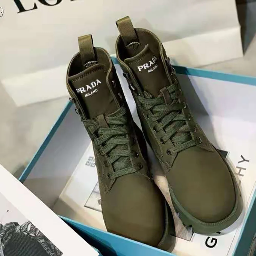 Prada Denim Laced Booties for Women in Green