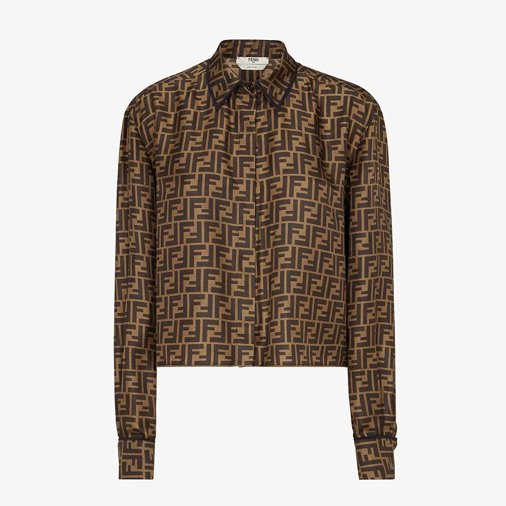 Fendi Brown Twill Shirt with Classic Collar for Women Fendi Brown Twill Shirt with Classic Collar for Women