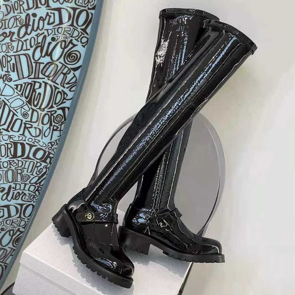 Dior D-Doll Thigh Boot Black Crinkled and Stretch Patent Calfskin for Women Dior D-Doll Thigh Boot Black Crinkled and Stretch Patent Calfskin for Women