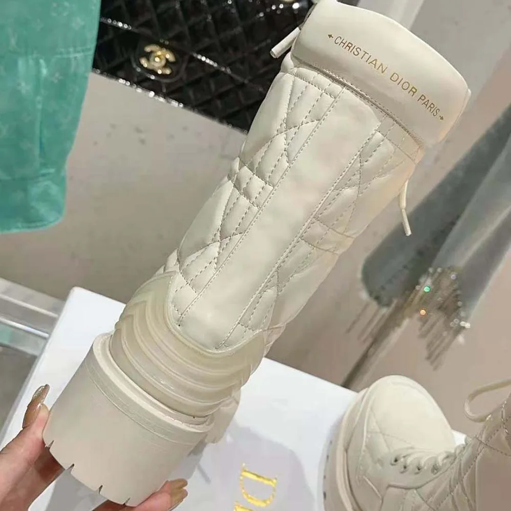 Dior D-Leader Ankle Boot White Quilted Cannage Calfskin for Women Dior D-Leader Ankle Boot White Quilted Cannage Calfskin for Women
