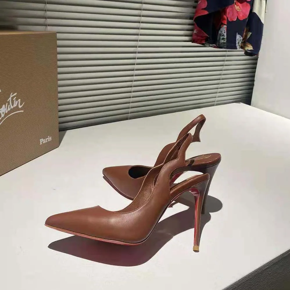 Christian Louboutin Hot Chick Sling 100 mm Heel Height for Women in Tan Christian Louboutin Hot Chick Sling 100 mm Heel Height for Women in Tan