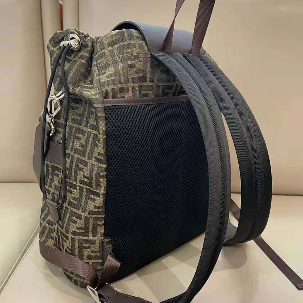 Fendi Strike Large FF Jacquard Fabric Backpack for Men in Brown