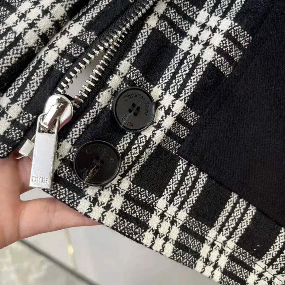 Dior Hooded Peacoat Black and White Check'n'Dior Wool for Women