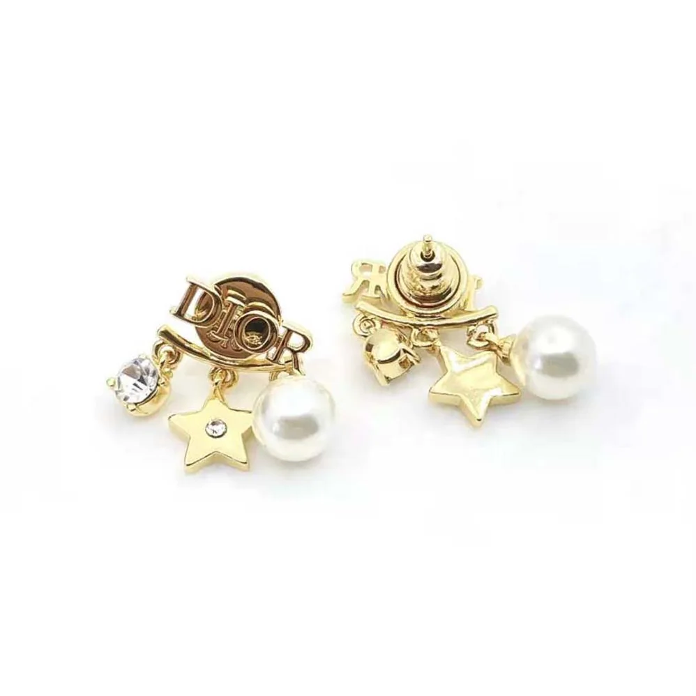 Dior Dio(r)evolution Earrings Gold-Finish Metal with White Resin Pearls and White Crystals for Women Dior Dio(r)evolution Earrings Gold-Finish Metal with White Resin Pearls and White Crystals for Women