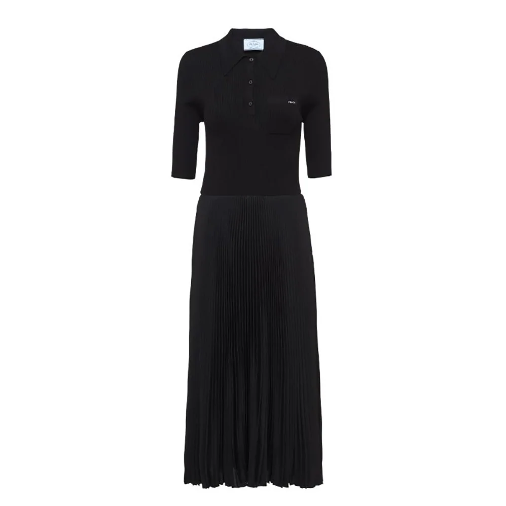 Prada Crepe DE Chine and Knit Dress for Women in Black Prada Crepe DE Chine and Knit Dress for Women in Black