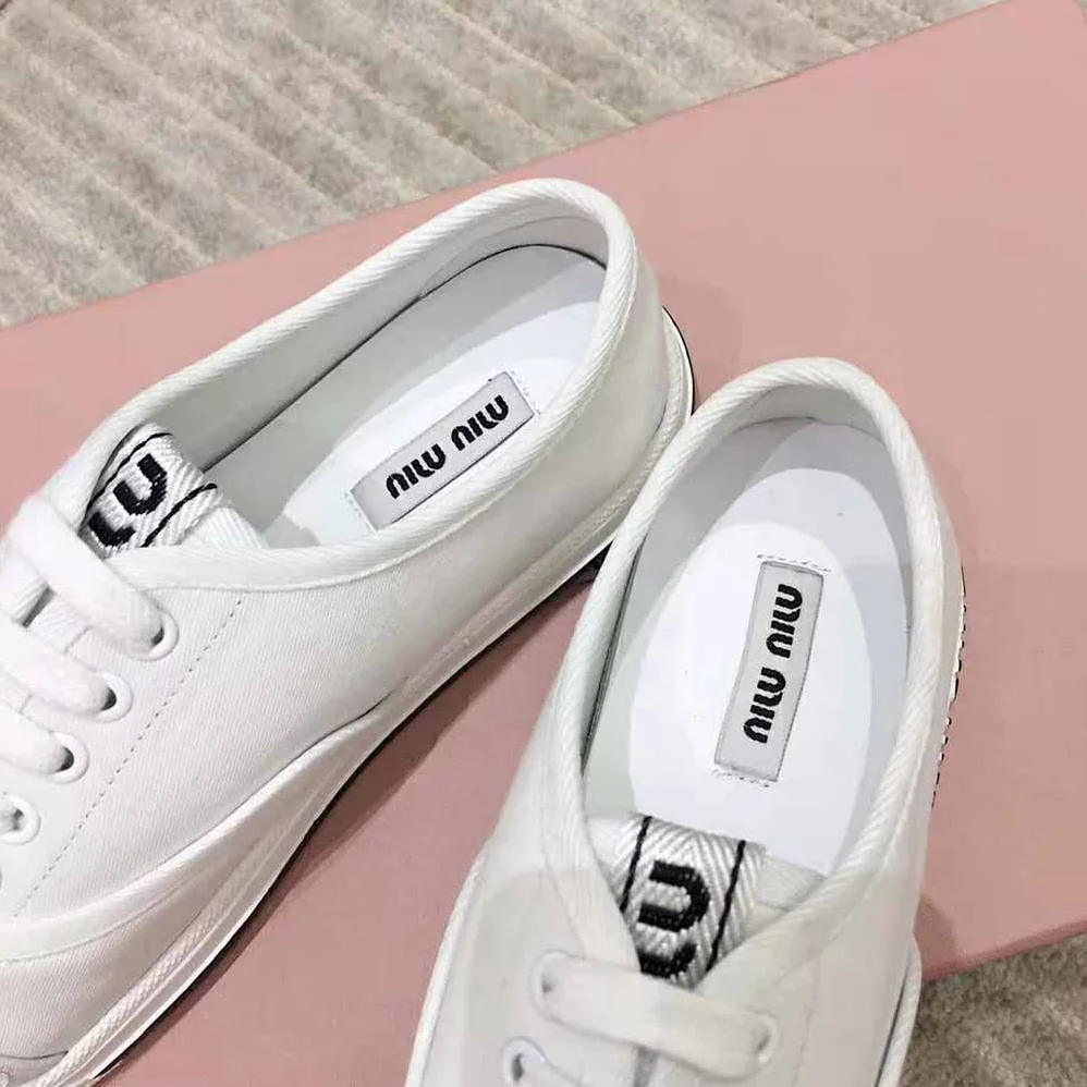 Miu Miu Cotton Gabardine Sneakers for Women in White Miu Miu Cotton Gabardine Sneakers for Women in White