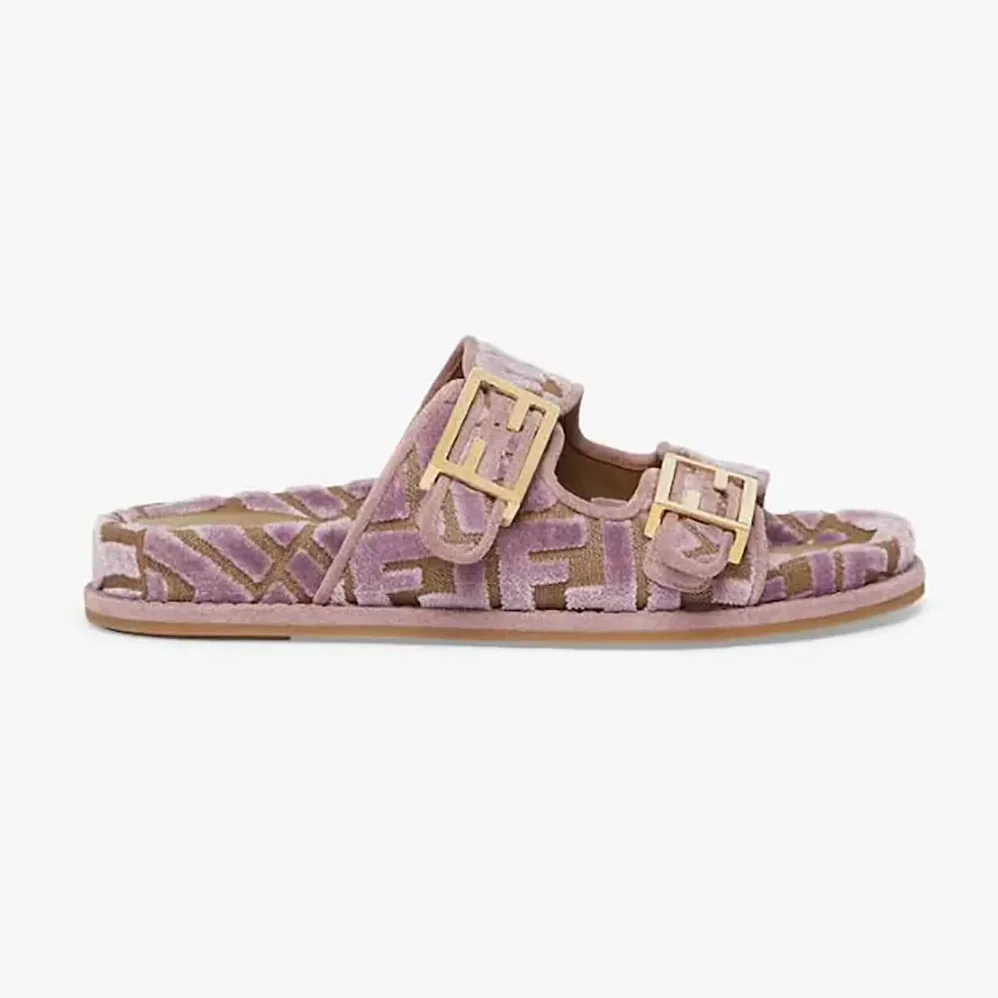 Fendi Feel Mauve Pink FF Jacquard Velvet Slides for Women Fendi Feel Mauve Pink FF Jacquard Velvet Slides for Women